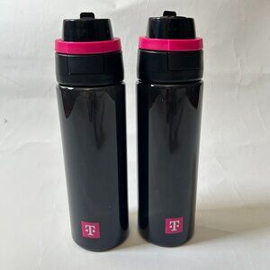 Lot of 2 T-mobile t life Tuesday 24 oz black pink Water Bottle New bpa free